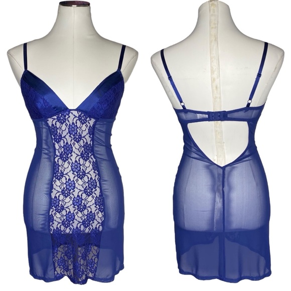 Frederick’s of Hollywood Blue Lace Chemise Slip - Picture 9 of 9